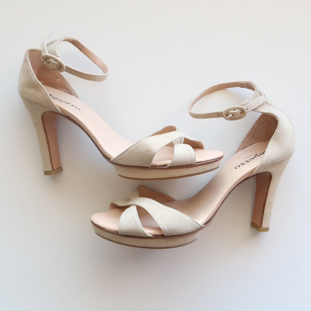 Repetto Beige Suede Leather Ankle Strap Heels / Platform Sandals / Shoes Size 8